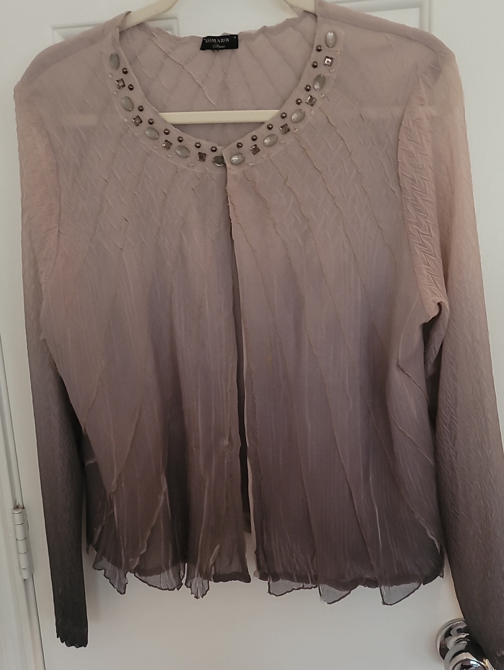 Komarov Sheet Pleated Embellished Cardigan Soft Taupe Sz Large